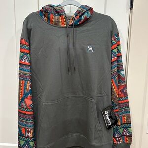 Hooey Gray Hoodie with Colorful Patterned Sleeves